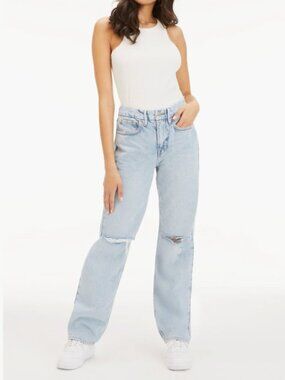 Good American Good '90s Distressed Relaxed Straight Jeans Size 6/28